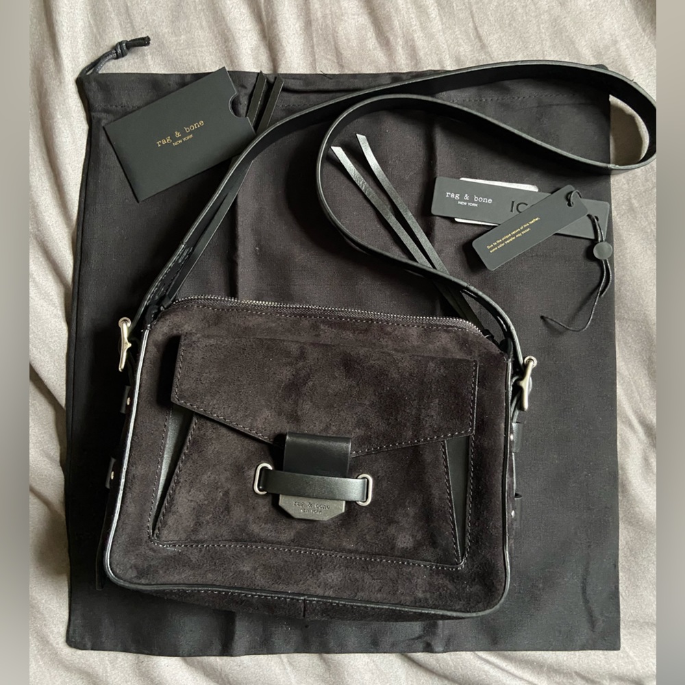 RAG & BONE Black Suede Small Field Messenger Bag Crossbody 2.0